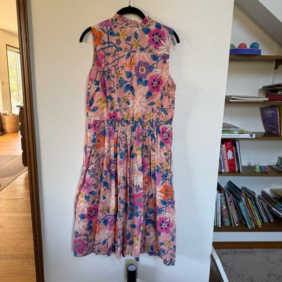 J.Crew Liberty Fabric Pavilion Floral Print Ruffle Neck Dress Size 10 - Picture 3 of 4